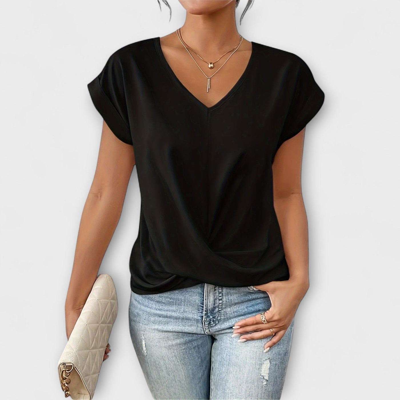 Eloise - V-hals Top met Knoopdetail