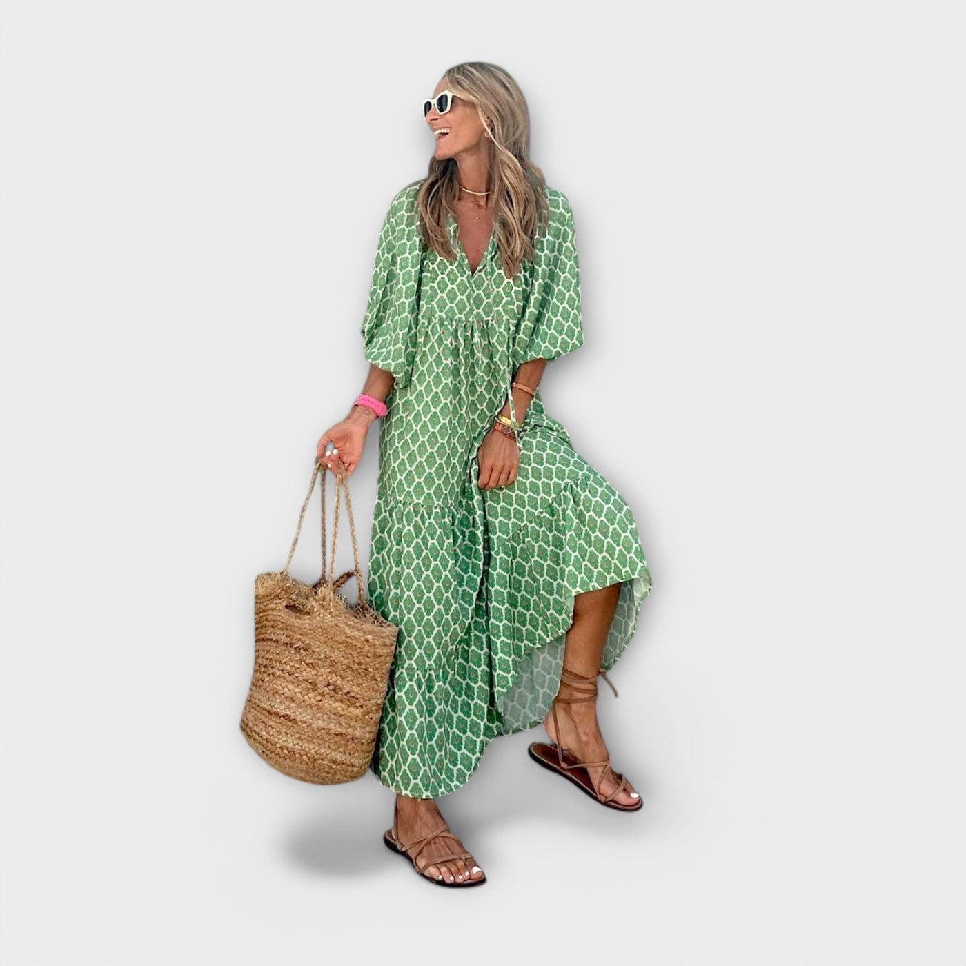 Elegante Geometrische Maxi Jurk