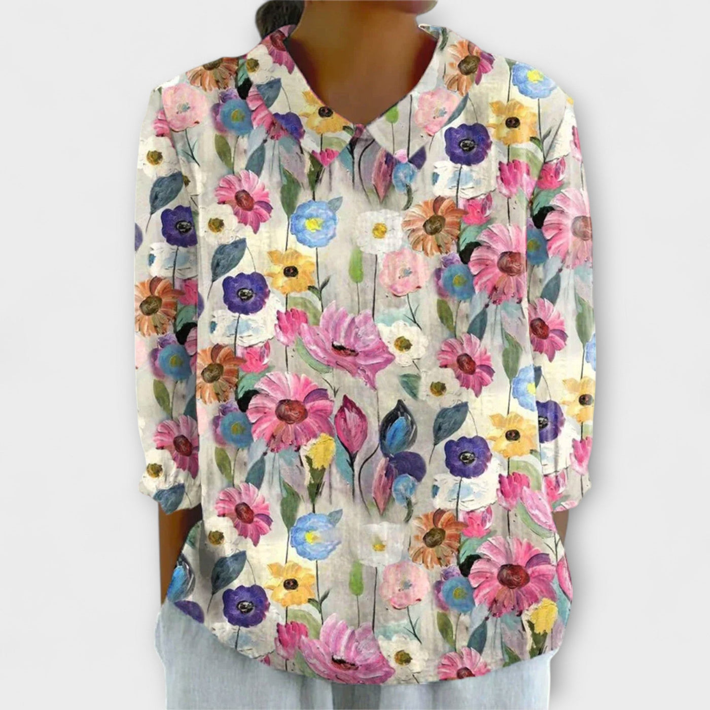 Kelly - Vintage Bloemen Katoen-Linnen Blouse